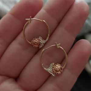 14k three tone gold rose hoops